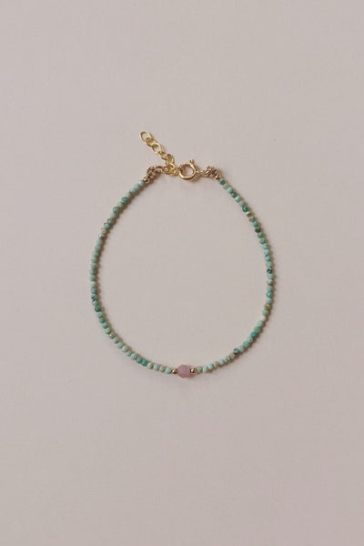 Beaded Gemstone Bracelet | Turquoise + Rose Quartz