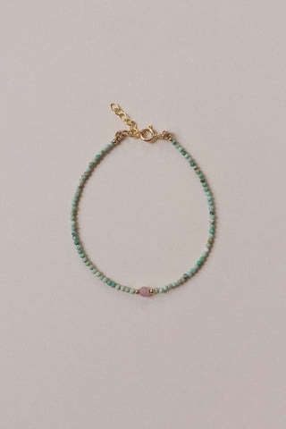 Beaded Gemstone Bracelet | Turquoise + Rose Quartz