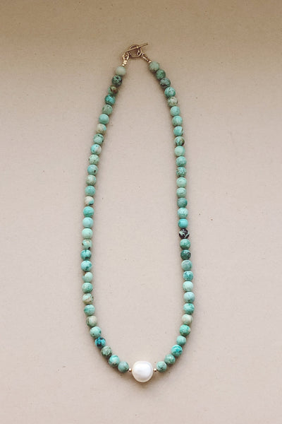 Beaded Turquoise + Pearl Necklace