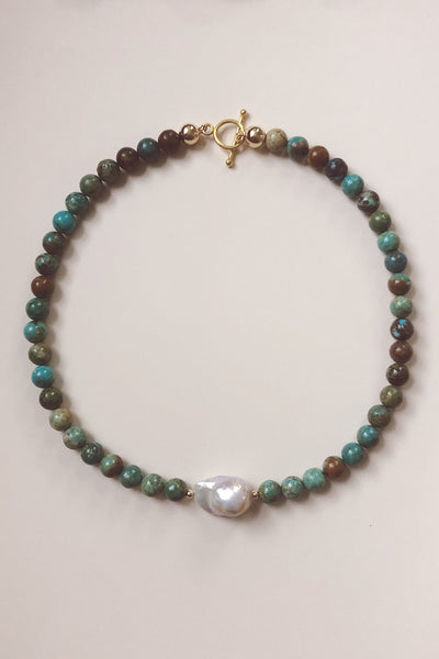 Stone + Baroque Pearl Necklace | Various Stones
