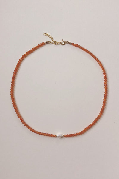 Orange Carnelian + Pearl Choker Necklace