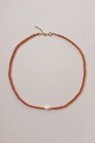 Orange Carnelian + Pearl Choker Necklace
