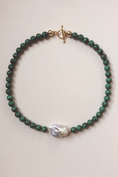 Malachite + Baroque Pearl Necklace