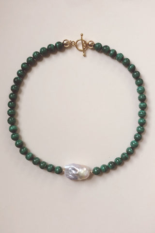 Malachite + Baroque Pearl Necklace