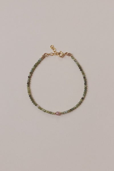 Beaded Gemstone Bracelet | Green Tourmaline + Rose Quartz
