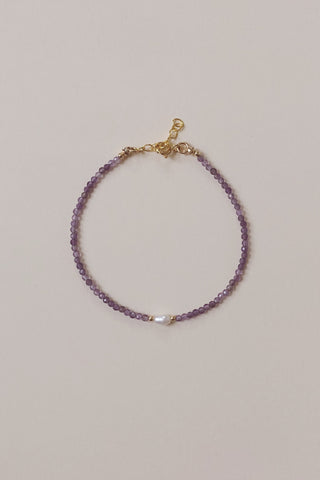 Beaded Gemstone Bracelet | Amethyst + Pearl