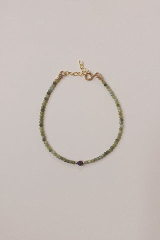 Beaded Gemstone Bracelet | Green Tourmaline + Sapphire
