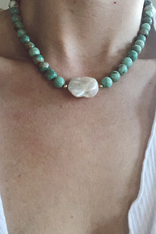 Turquoise + Baroque Pearl Necklace