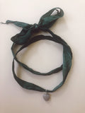 Agate Heart + Silk Ribbon Necklace