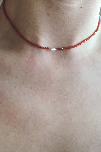 Petite Carnelian + Pearl Choker Necklace