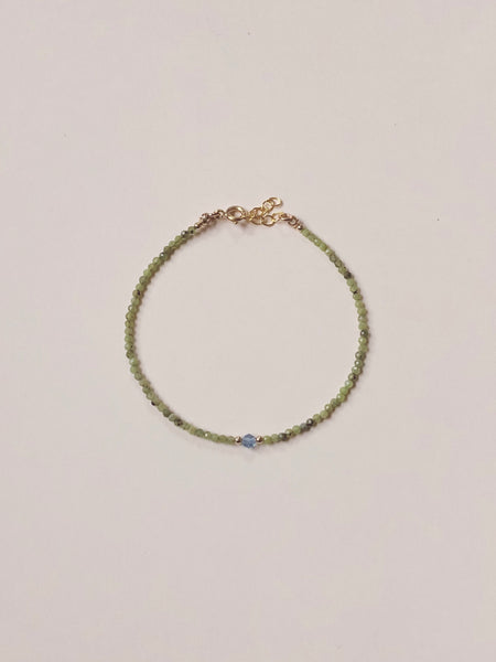 Beaded Gemstone Bracelet | Green Jade + Aquamarine