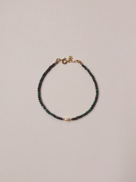 Beaded Gemstone Bracelet | Malachite + Pearl