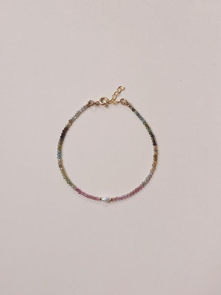 Beaded Gemstone Bracelet | Tourmaline + Pearl