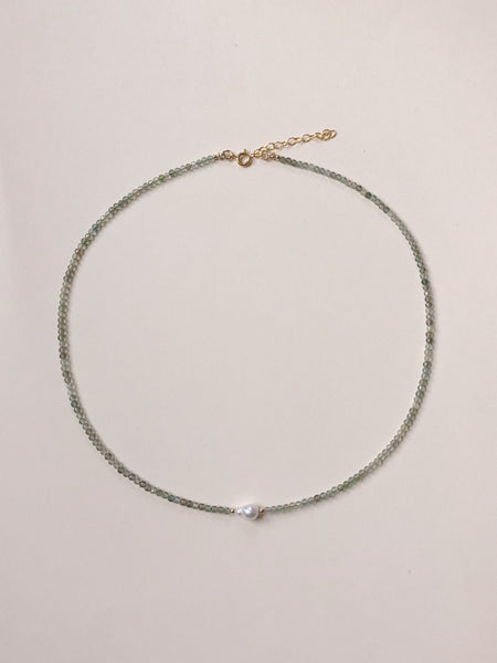 Green Amethyst + Pearl Necklace