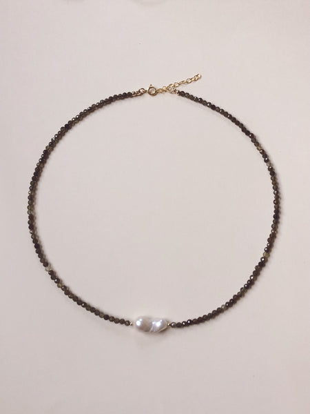 Green Tourmaline + Pearl Necklace
